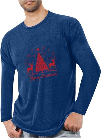 Generic Mens Christmas T Shirt Long Sleeve Christmas Tree T-Shirts Crew Neck Xmas Tee Shirts Smart Casual Novelty Festive Tshirts Funny Sports Running Tops Ho