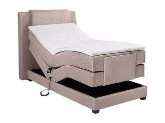 Vente-Unique Conjunto completo boxspring con cabecero + somieres articulados el&eacute;ctricos + colch&oacute;n + cubrecolch&oacute;n - 100 x 200 cm - Tela - Beige - CASTEL II de PALAC