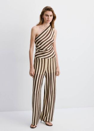 Mango Pantaloni a maglia traforata a righe marrone - Donna - XS - MANGO