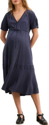 Hatch The V-Neck Gingham Seersucker Dress in Shadow Blue at Nordstrom, Size 2