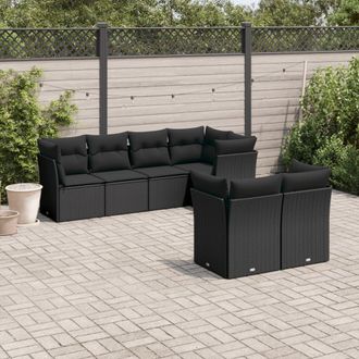 vidaXL Set De Comedor De Jard&iacute;n 7 Pzas Y Cojines Rat&aacute;n Sint&eacute;tico Negro Vidaxl