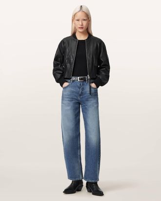 AllSaints Suri Cropped Leather Bomber Jacket