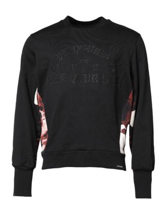 Dolce & Gabbana Mens Embroidered Crew Neck Sweatshirt Black Cotton Sweatshirts