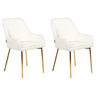 Beliani Conjunto De 2 Sillas De Comedor Tapizadas En Terciopelo Con Patas Doradas Estilo Retro Glamour Blanco Crema Loverna