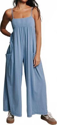 Free People Hot Shot Strappy Onesie Jumpsuit In Blue Ash
