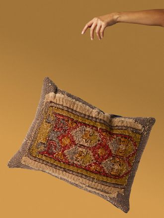 By Walid 19th-Century Victorian Neo-Gothic Needlepoint Wool and Cotton Cushion (17.5in/45cm)