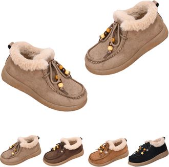 Generic Fashion Beaded Lace Up Comfort Round Toe,Womens Suede Fur Lined Flat Loafers with Lace,Warm Cotton Shoes Womens Suede Platform Loafers,Women Lined Sli