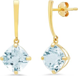MAX + STONE 14k Yellow Gold Solitaire Cushion-Cut Gemstone Drop Earrings (8mm)