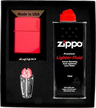 OEM Encendedor Zippo Con Logotipo Rojo Mate, Set De Regalo N.&deg; 1