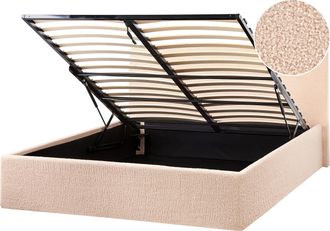 Beliani Cama Tapizada En Boucl&eacute; 120 X 200 Cm Con Almacenaje Aspecto Minimalista Beige Orbey