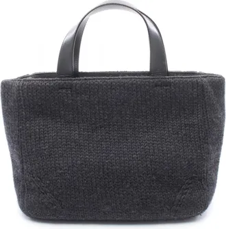 Prada Gray Leather Knit Handbag Tote Bag (Pre-Owned)