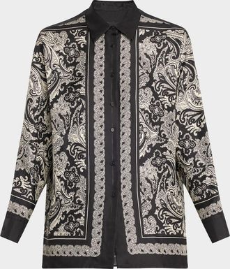 Nili Lotan Alfie Paisley Printed Silk Blouse