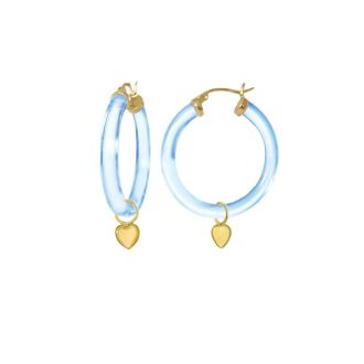 Gold & Honey Womens Heart Charm Lucite Hoop Earrings In Pastel Blue