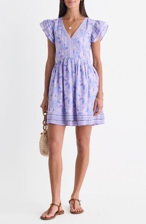 Vineyard Vines Floral Flutter Sleeve Minidress in Print Lilac Breeze at Nordstrom, Size Xx-Small