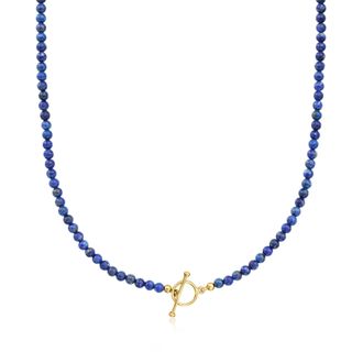 Ross-Simons 3.5-4mm Lapis Bead Charm-Compatible Toggle Necklace in 18kt Gold Over Sterling
