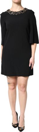 Dolce & Gabbana Black Crystal Embellished Round Neck Mini Womens Dress
