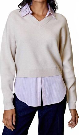 Design History Layered Striped Shirt & Sweater Top In Tan