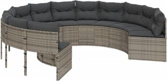 vidaXL Sof&aacute; De Jard&iacute;n Redondo Con Cojines Rat&aacute;n Sint&eacute;tico Gris Vidaxl