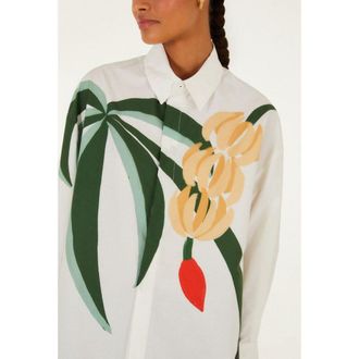 Farm Rio Farm Rio Womens Graphic Banana Tee Applique Shirt, White