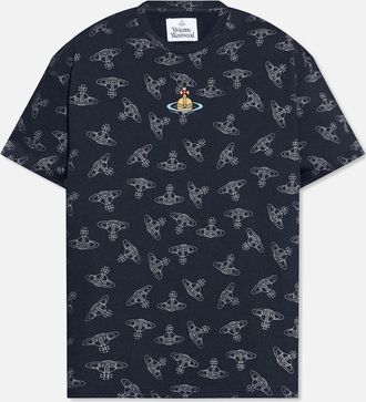 Vivienne Westwood Mens Mens Vivienne Westwood Navy All Over Orb Oversized T-Shirt - Size: 36