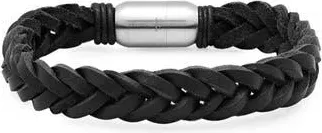 Steeltime Mens Braided Leather Bracelet in Black at Nordstrom Rack