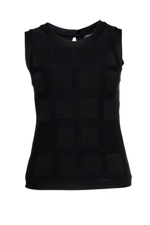 Chanel zwarte geweven top met gestructureerde print