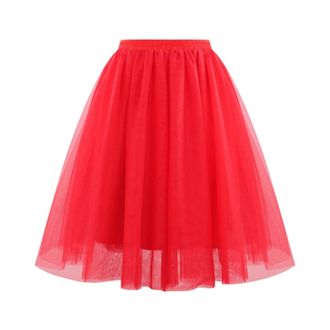 Generic Womens A-Line Swing Skirt Solid Mesh Tulle Skirt Pleated Long Petticoat Elastic Waist Soft Drape Mid Length Large Size A Line Plus Size Tutu for Weddi