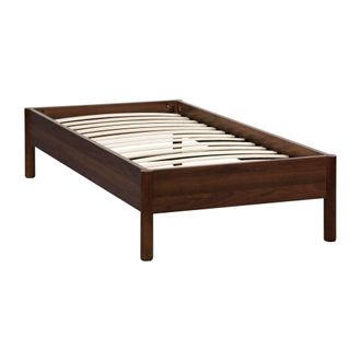 Sweeek Cama con somier de l&aacute;minas 90x190cm decoraci&oacute;n madera, nogal