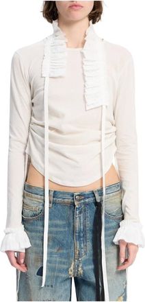 Ann Demeulemeester Tops, Dames, Wit, S, Katoen, Dot Wrinkled Cropped Long Sleeve Top