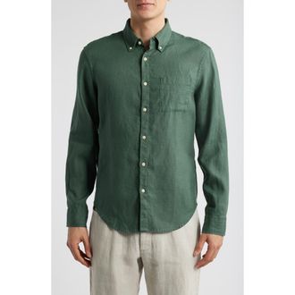 Alex Crane Playa Linen Button-Down Shirt in Pine at Nordstrom, Size Xx-Large