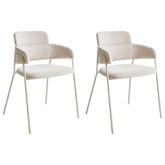 Beliani Conjunto De 2 Sillas De Comedor Decorativas Tapizadas Con Reposabrazos Dise&ntilde;o Moderno Base De Metal Beige Claro Paonia