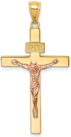 Diamond2Deal 14k Two-tone Gold INRI Crucifix Pendant