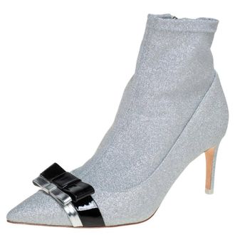 Sophia Webster Silver Glitter Fabric Andie Bow Ankle Booties