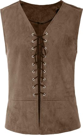 Generic Renaissance Mens Lace-Up Vest Medieval Pirate Gothic Waistcoat Mens Medieval Vest Pirate Costume Retro Renaissance Steampunk Lace-up Viking Vest Gothi