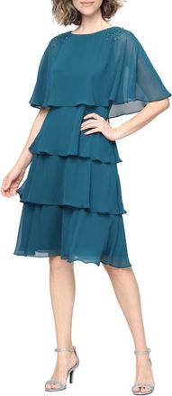 S.L. Fashions Beaded Tiered Chiffon Dress in Mallard at Nordstrom, Size 12