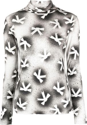 Viktor & Rolf bow-print roll-neck top - women - Lyocell - S - White