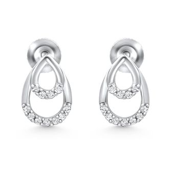 Pompeii3 1/10ct Diamond Pear Shape Dangle Petite Earrings 14k White Gold