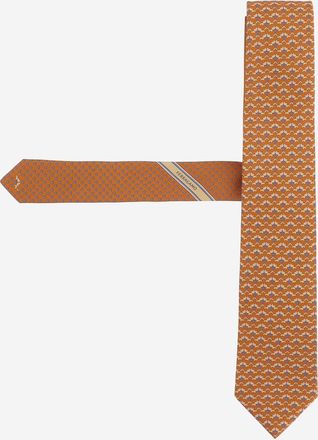Ferragamo Mens Tie Silk Orange Ties & Bow