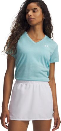 Under Armour Trainingsshirt UNDER ARMOUR TECH SSV- TWIST, Damen, Gr. XXL, blau haze,, wei&szlig;, Obermaterial: 100% Polyester, normal, V-Ausschnitt, Shirts Trainingsshi
