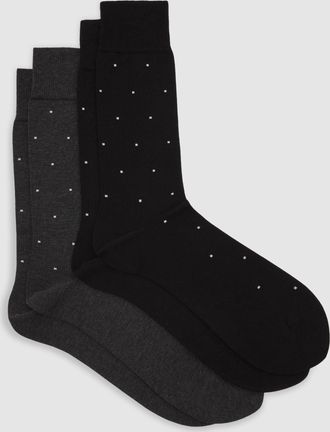 Reiss Black & charcoal Mario 2 Pack Cotton-blend Polka-dot Socks, M & L