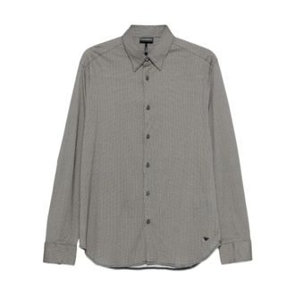 Emporio Armani Lyocellmix Jersey Shirt met Microdessin - Heren - Casual Overhemden - Zwart - M - Overhemden