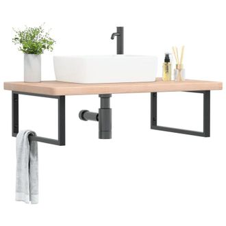 vidaXL Vidaxl - Estante De Lavabo De Pared De Acero Y Madera Maciza De Roble