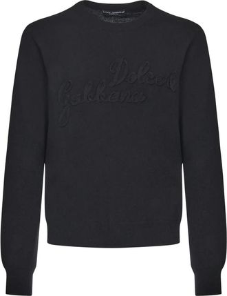 Dolce & Gabbana Zwarte wollen trui Geribbelde kraag - Heren - Sweatshirts - Zwart - L - Wol - Hoodies & sweatvesten