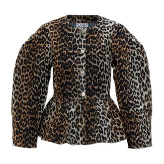 Ganni Shirts, female, Brown, Size: XS Animal Print Shirt