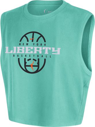 Nike New York Liberty Nike Womens WNBA Authentic Sleeveless Cropped T-Shirt in Green | IQ8214-356