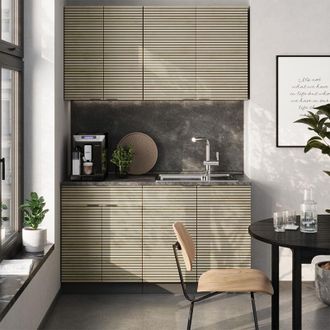 Vicco Cocina Para Solteros Fame-line, Panel De Roble/antracita, 140 Cm Sin Encimera