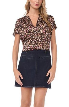 Vince Camuto Floral Split Neck Top in Rich Black at Nordstrom Rack, Size Small