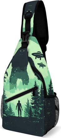 Generic Bigfoot And Aliens Mens Shoulder Bags Sling Crossbody Backpack Travel Hiking Chest Bag with Small Side 38x20cm
