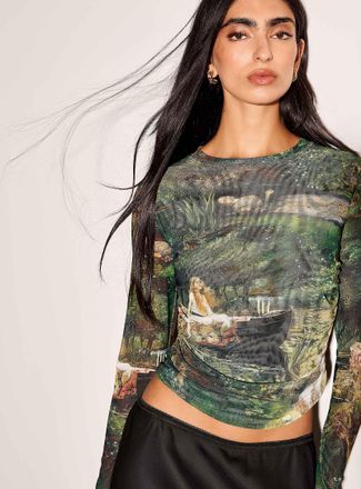 Icone Womens Cropped gathered micromesh T-shirt