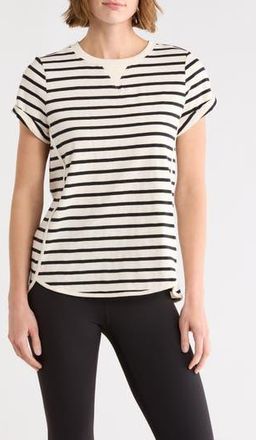 DKNY Roll Sleeve Cotton Blend T-Shirt in Eggnog/Black at Nordstrom Rack, Size X-Small